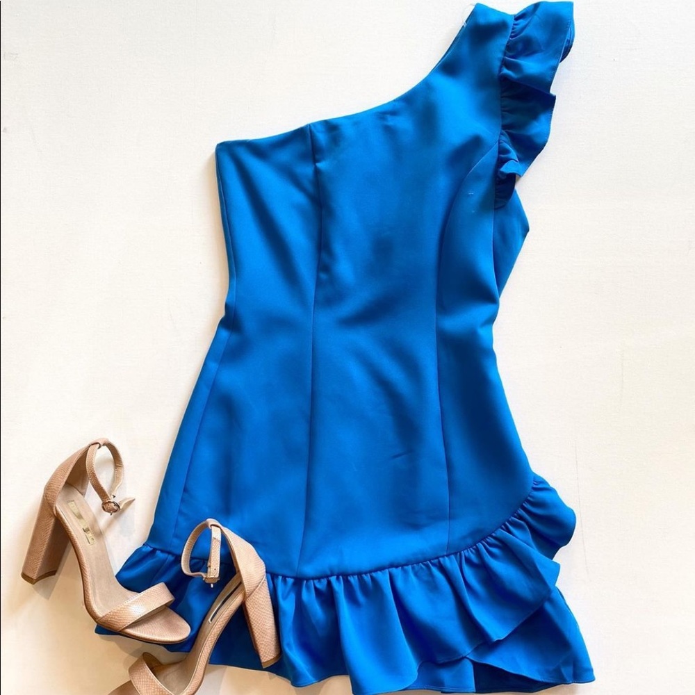 DO + BE blue one shoulder mini dress
